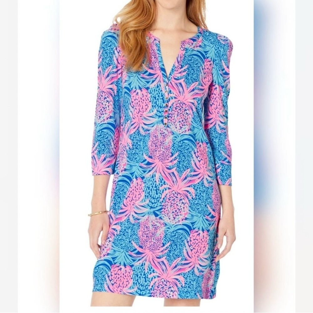 Lilly Pulitzer Marlie Dress in Borealis Blue Tropic Down Low Print Size XL